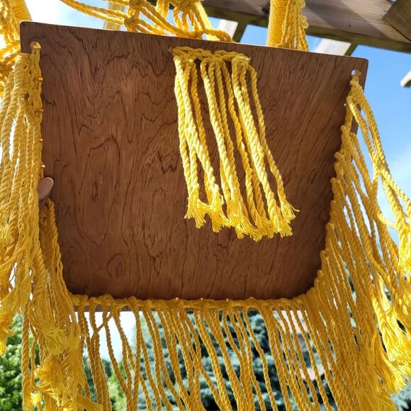 Small Macrame Crochet Cotton Yellow Plant Holder Chair Decor Earthy - Picture 7 of 10